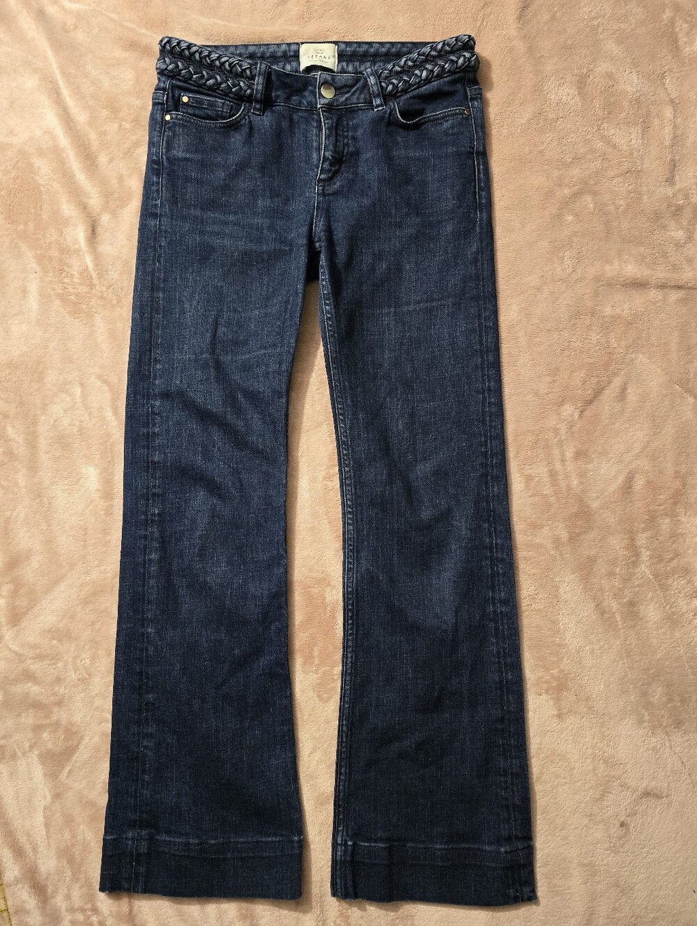Sezane Dark Wash Braided Waistband Flare Jeans Size 27